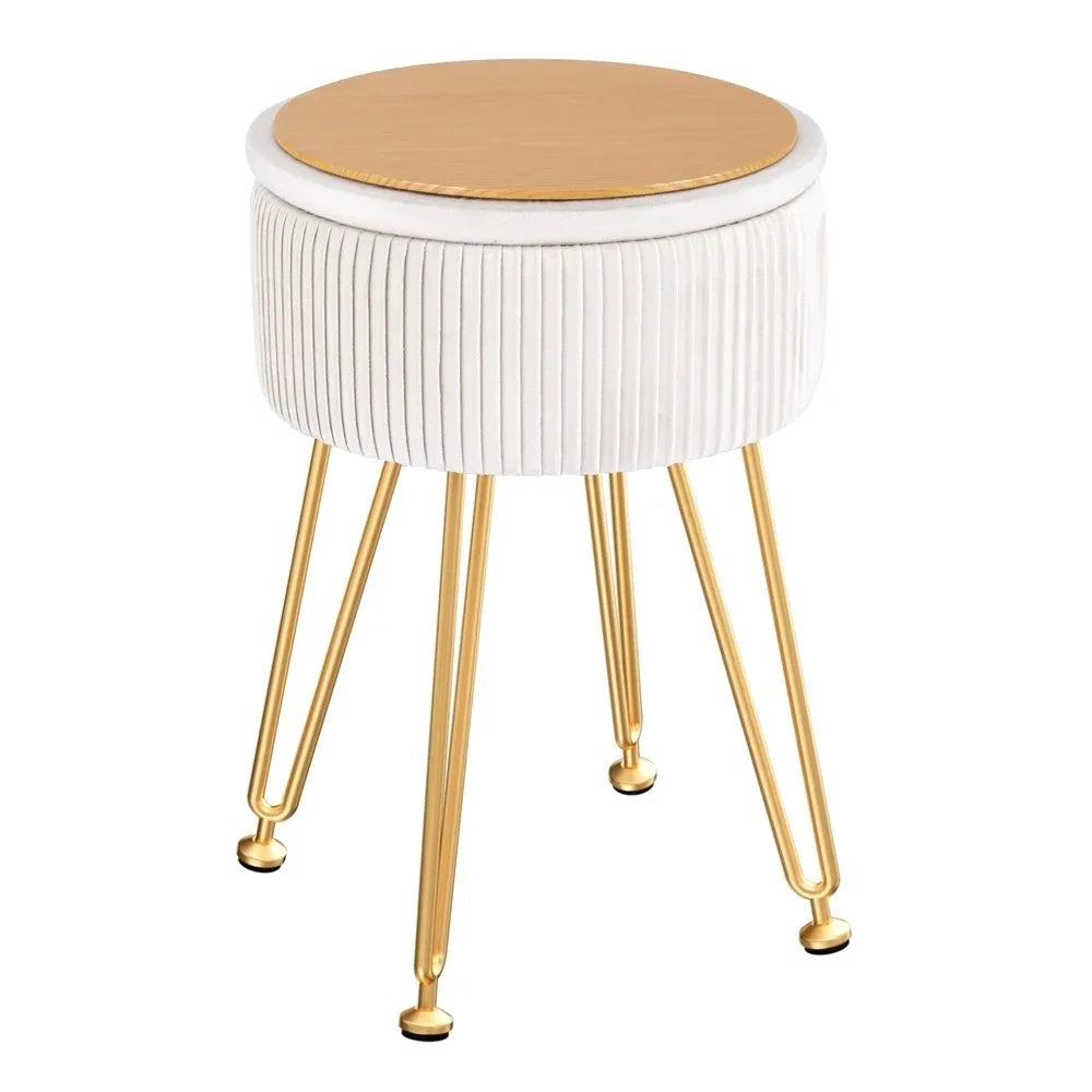 Artiss Ottoman Storage Foot Stool Vanity Velvet Round White - Mekamart Australia