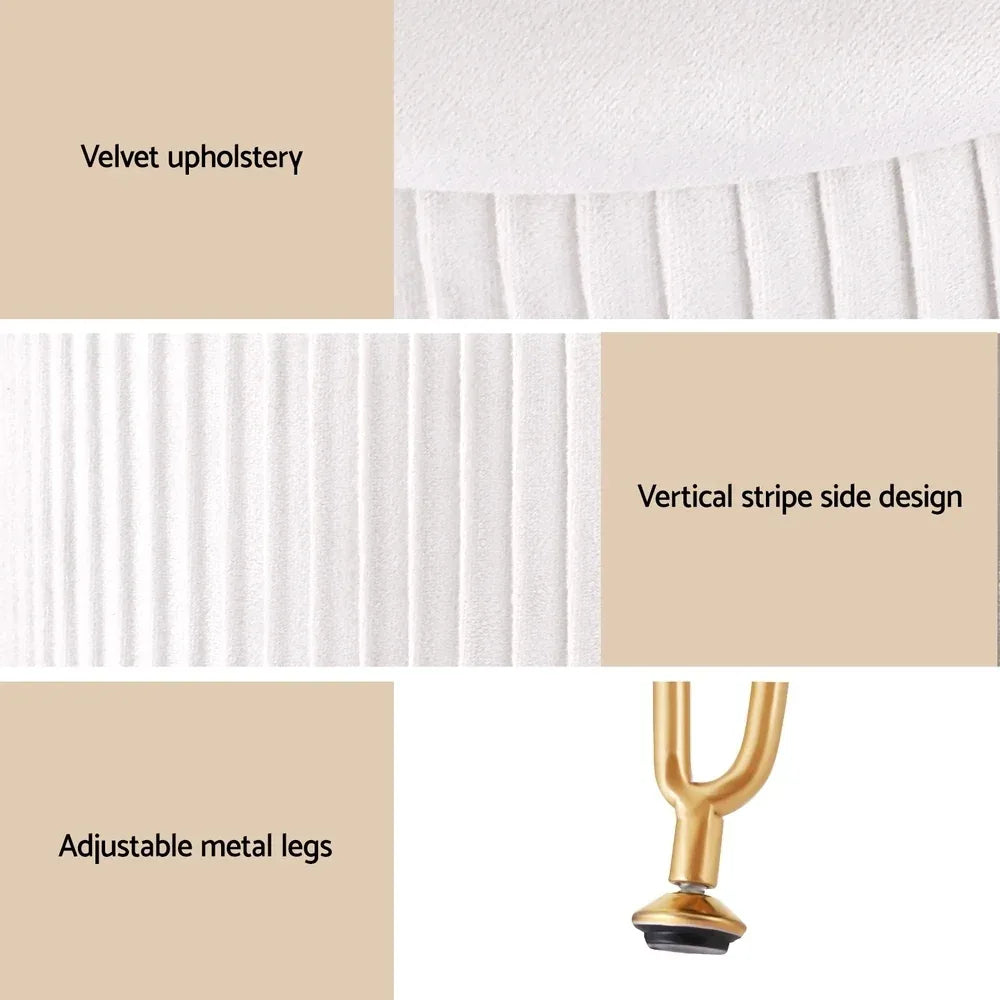 Artiss Ottoman Storage Foot Stool Vanity Velvet Round White - Mekamart Australia