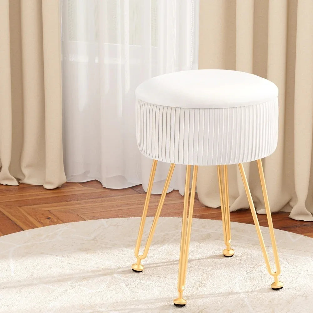 Artiss Ottoman Storage Foot Stool Vanity Velvet Round White - Mekamart Australia