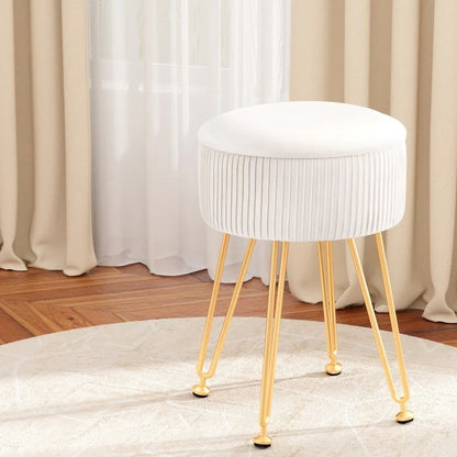 Artiss Ottoman Storage Foot Stool Vanity Velvet Round White - Mekamart Australia