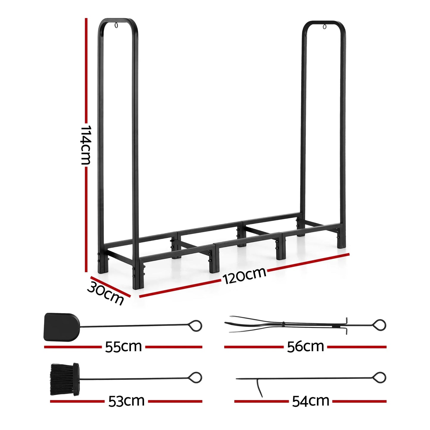 Gardeon Firewood Rack 120cm Wood Rack 3 Sizes Firewood Storage with Tools Black - Mekamart Australia