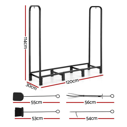 Gardeon Firewood Rack 120cm Wood Rack 3 Sizes Firewood Storage with Tools Black - Mekamart Australia