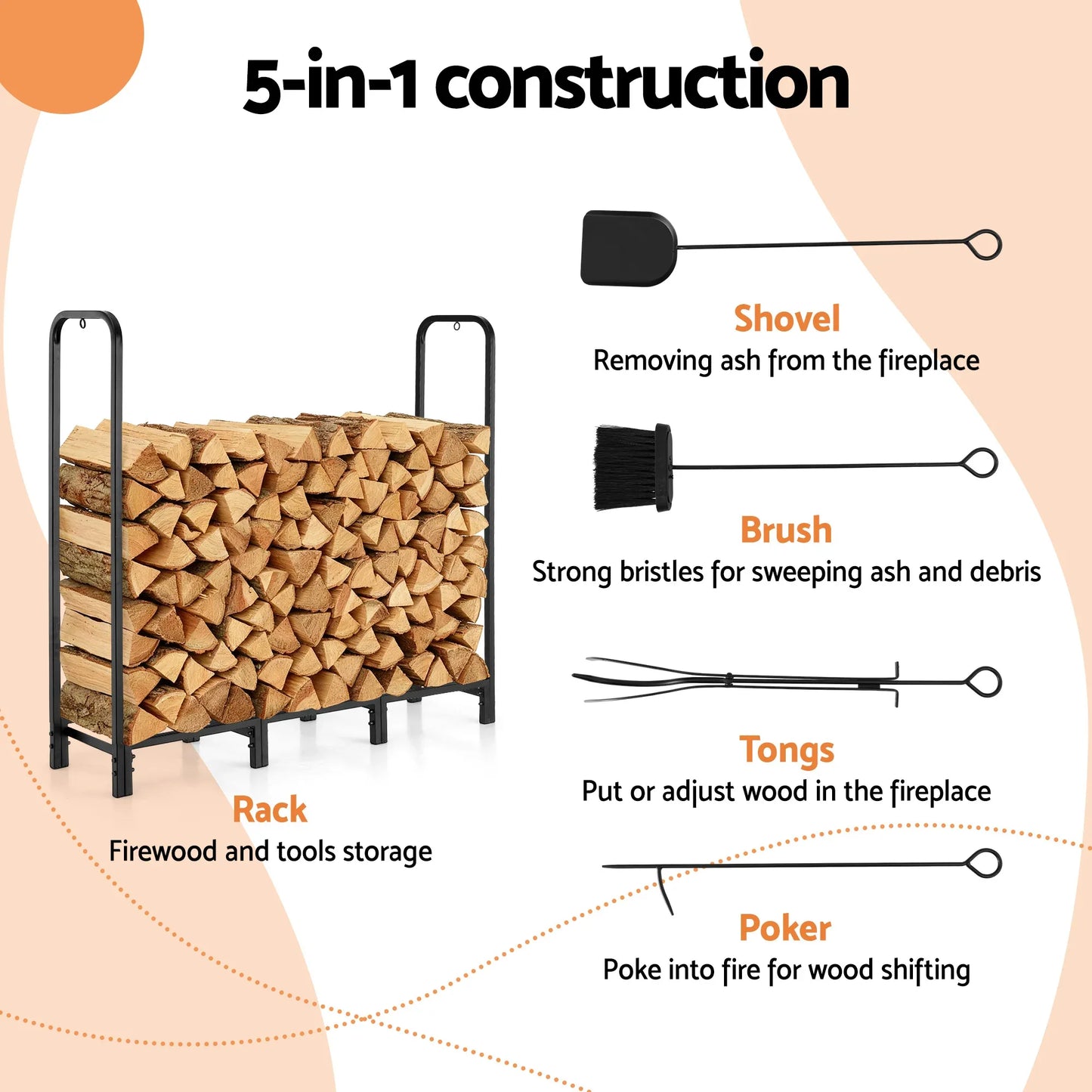Gardeon Firewood Rack 120cm Wood Rack 3 Sizes Firewood Storage with Tools Black - Mekamart Australia