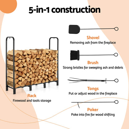 Gardeon Firewood Rack 120cm Wood Rack 3 Sizes Firewood Storage with Tools Black - Mekamart Australia
