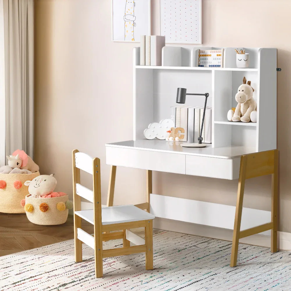 Keezi 2PCS Kids Table and Chairs Set Study Activity Toys Storage Desk Drawer - Mekamart Australia
