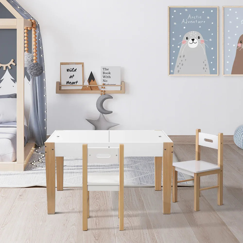 Keezi 3PCS Kids Table and Chairs Set Storage Toys Play Activity Desk Chalkboard - Mekamart Australia