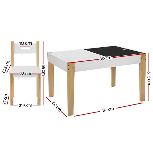 Keezi 3PCS Kids Table and Chairs Set Storage Toys Play Activity Desk Chalkboard - Mekamart Australia