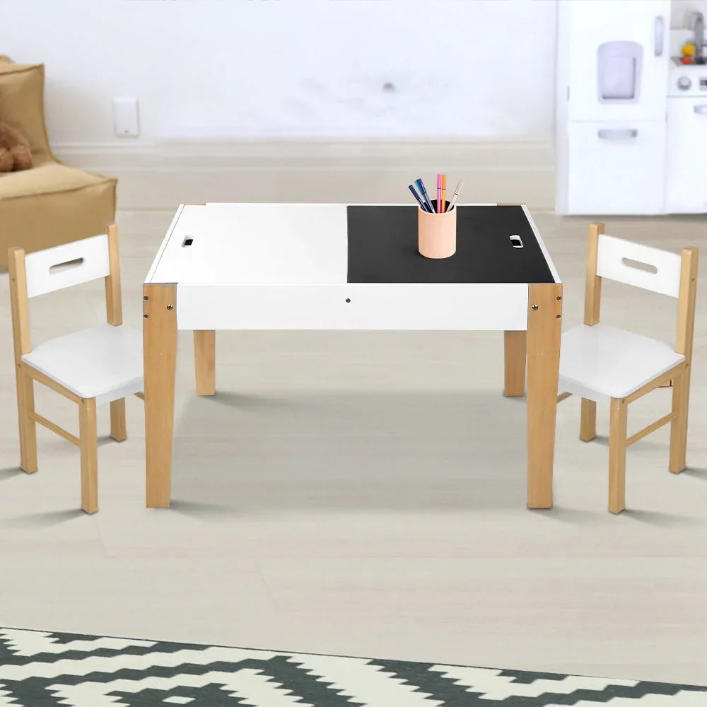 Keezi 3PCS Kids Table and Chairs Set Storage Toys Play Activity Desk Chalkboard - Mekamart Australia