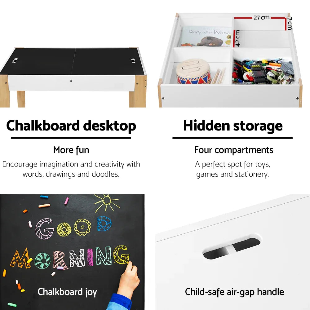 Keezi 3PCS Kids Table and Chairs Set Storage Toys Play Activity Desk Chalkboard - Mekamart Australia