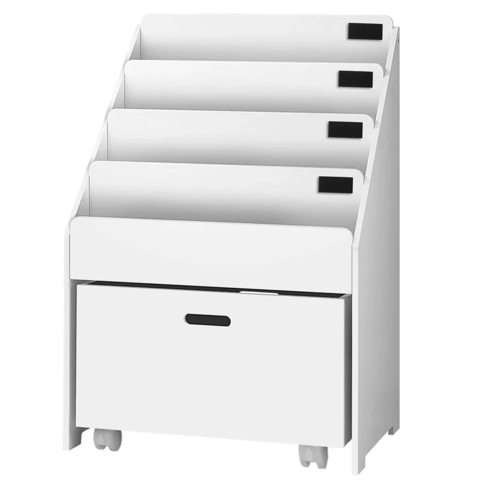 Keezi 4 Tiers Kids Bookshelf Storage Organiser Children Bookcase Drawers Display - Mekamart Australia