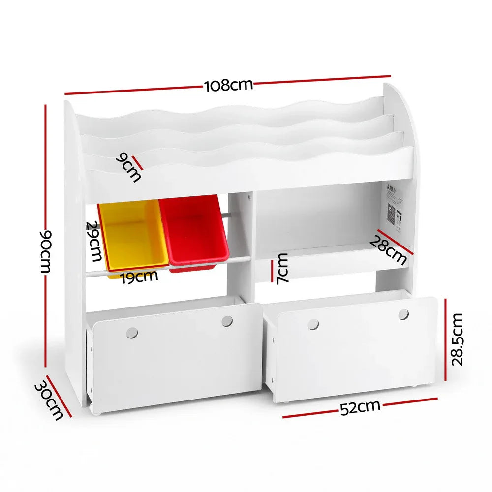 Keezi 3 Tiers Kids Bookshelf Storage Children Bookcase Toy Box Organiser Display White - Mekamart Australia