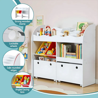 Keezi 3 Tiers Kids Bookshelf Storage Children Bookcase Toy Box Organiser Display White - Mekamart Australia