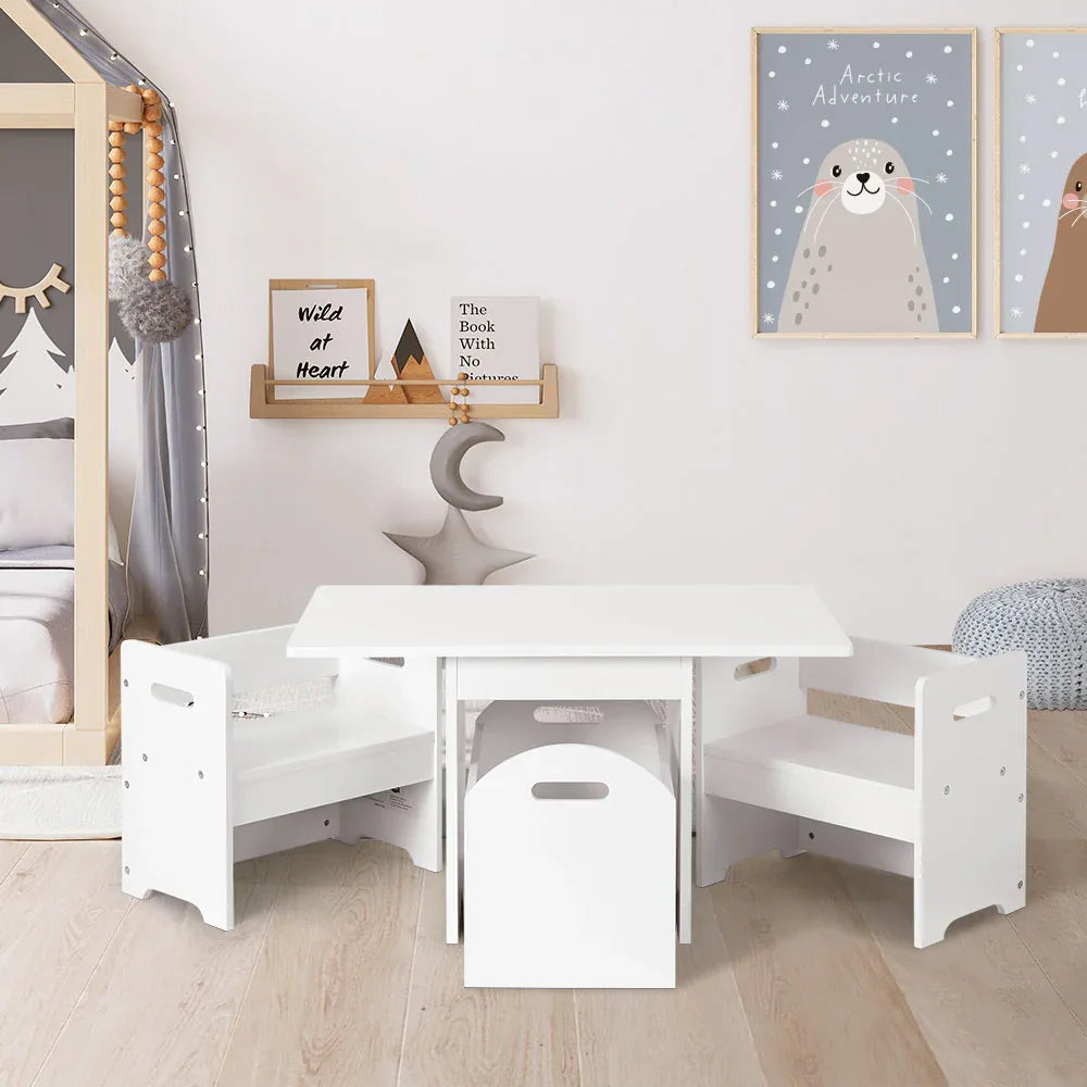 Keezi 3PCS Kids Table and Chairs Set Storage Toys Play Activity Desk - Mekamart Australia