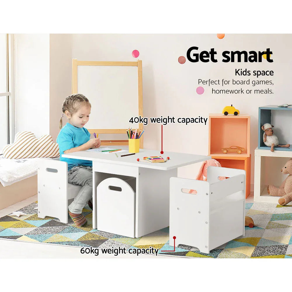 Keezi 3PCS Kids Table and Chairs Set Storage Toys Play Activity Desk - Mekamart Australia