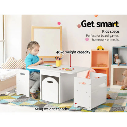 Keezi 3PCS Kids Table and Chairs Set Storage Toys Play Activity Desk - Mekamart Australia