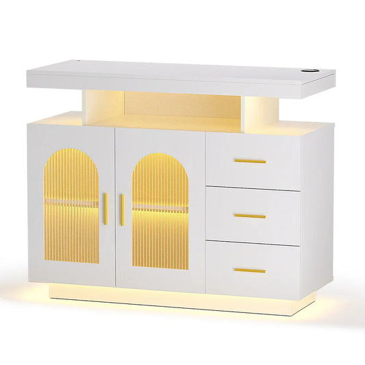Artiss Buffet Sideboard Cabinet LED Clear Door Kitchen Storage Drawers White - Mekamart Australia