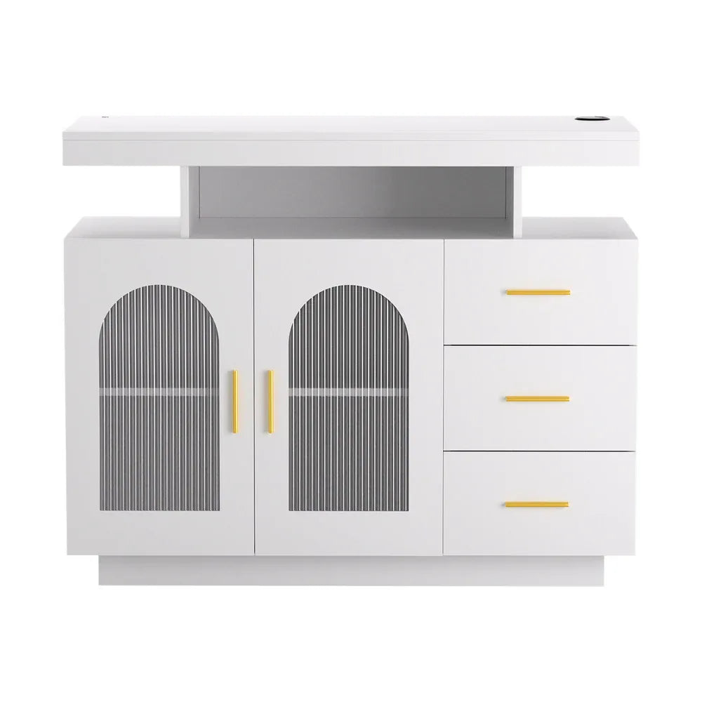 Artiss Buffet Sideboard Cabinet LED Clear Door Kitchen Storage Drawers White - Mekamart Australia