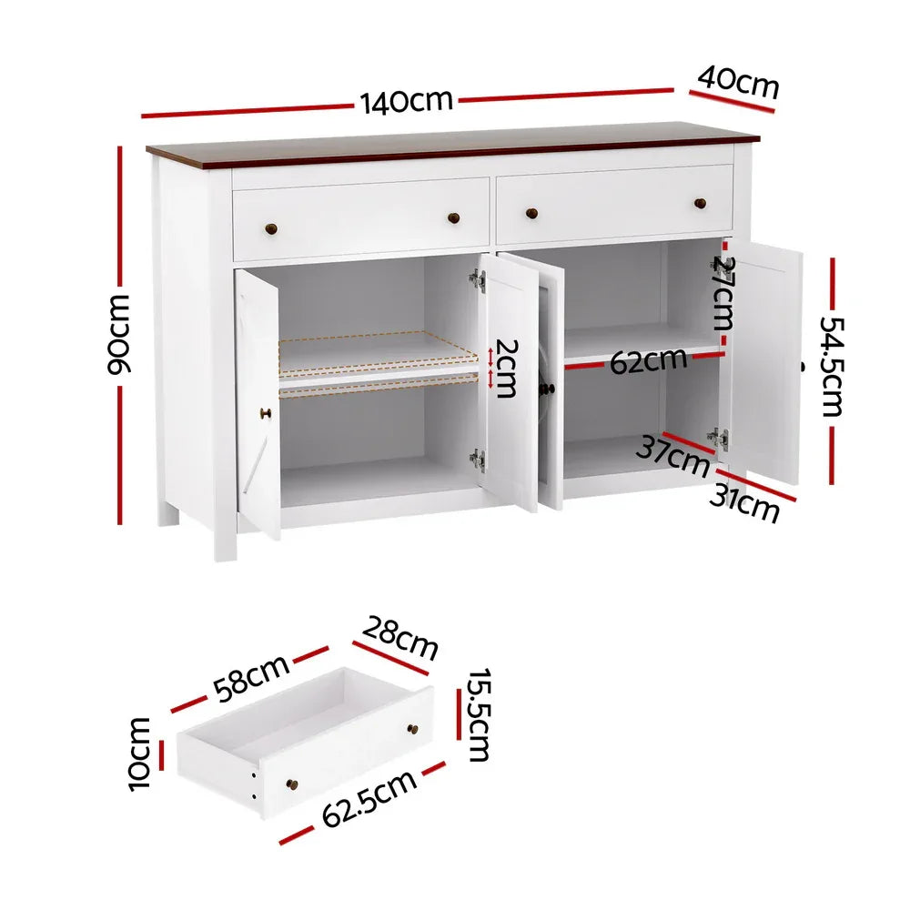 Artiss Buffet Sideboard Storage Cabinet Kitchen Cupboard 2 Drawers 140CM White - Mekamart Australia