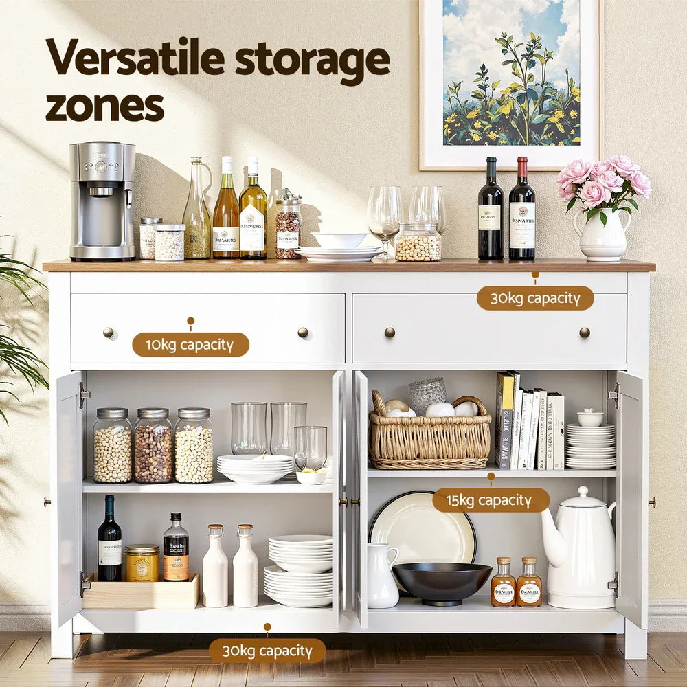 Artiss Buffet Sideboard Storage Cabinet Kitchen Cupboard 2 Drawers 140CM White - Mekamart Australia