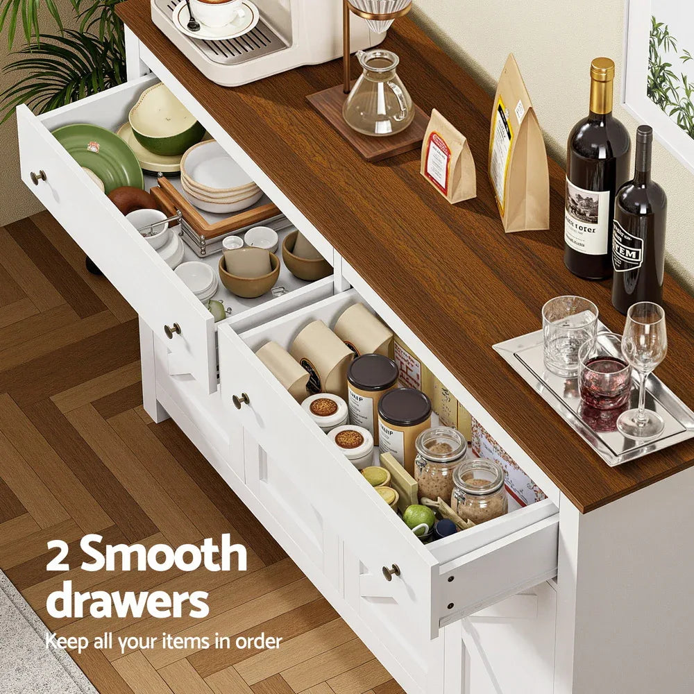 Artiss Buffet Sideboard Storage Cabinet Kitchen Cupboard 2 Drawers 140CM White - Mekamart Australia