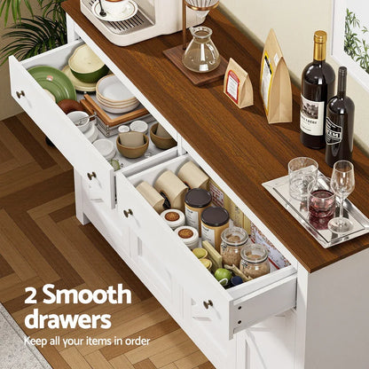Artiss Buffet Sideboard Storage Cabinet Kitchen Cupboard 2 Drawers 140CM White - Mekamart Australia