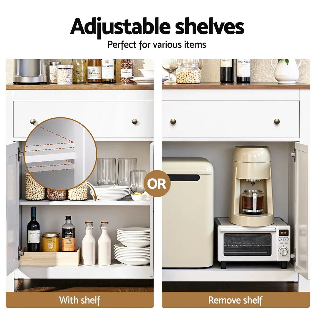 Artiss Buffet Sideboard Storage Cabinet Kitchen Cupboard 2 Drawers 140CM White - Mekamart Australia