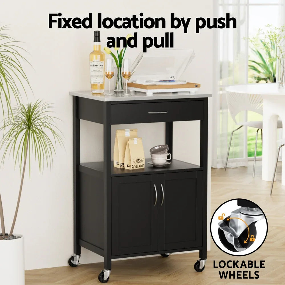 Artiss Kitchen Island Trolley Rolling Serving Cart Storage Drawer Cupboard 60cm - Mekamart Australia