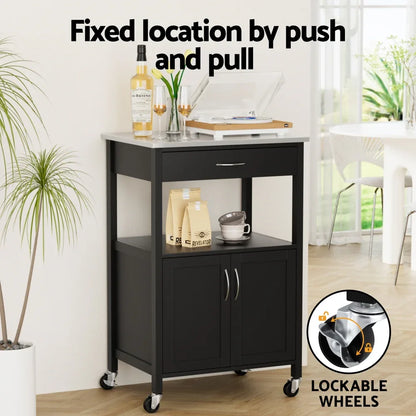 Artiss Kitchen Island Trolley Rolling Serving Cart Storage Drawer Cupboard 60cm - Mekamart Australia