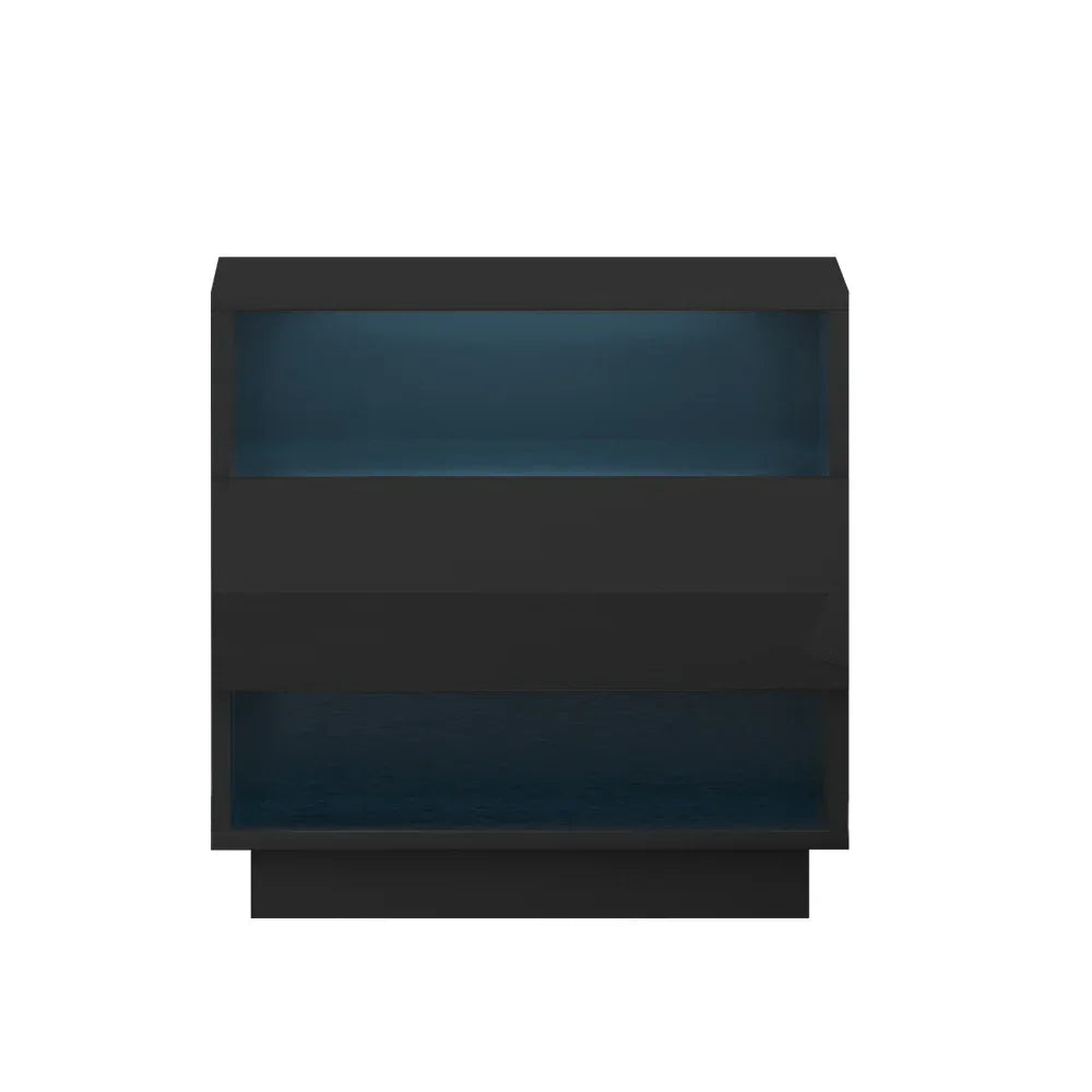 Artiss Bedside Table LED with 2 Shelves - HANA Black - Mekamart Australia