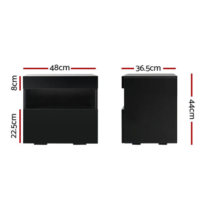 Artiss Bedside Table LED - HERES Black - Mekamart Australia