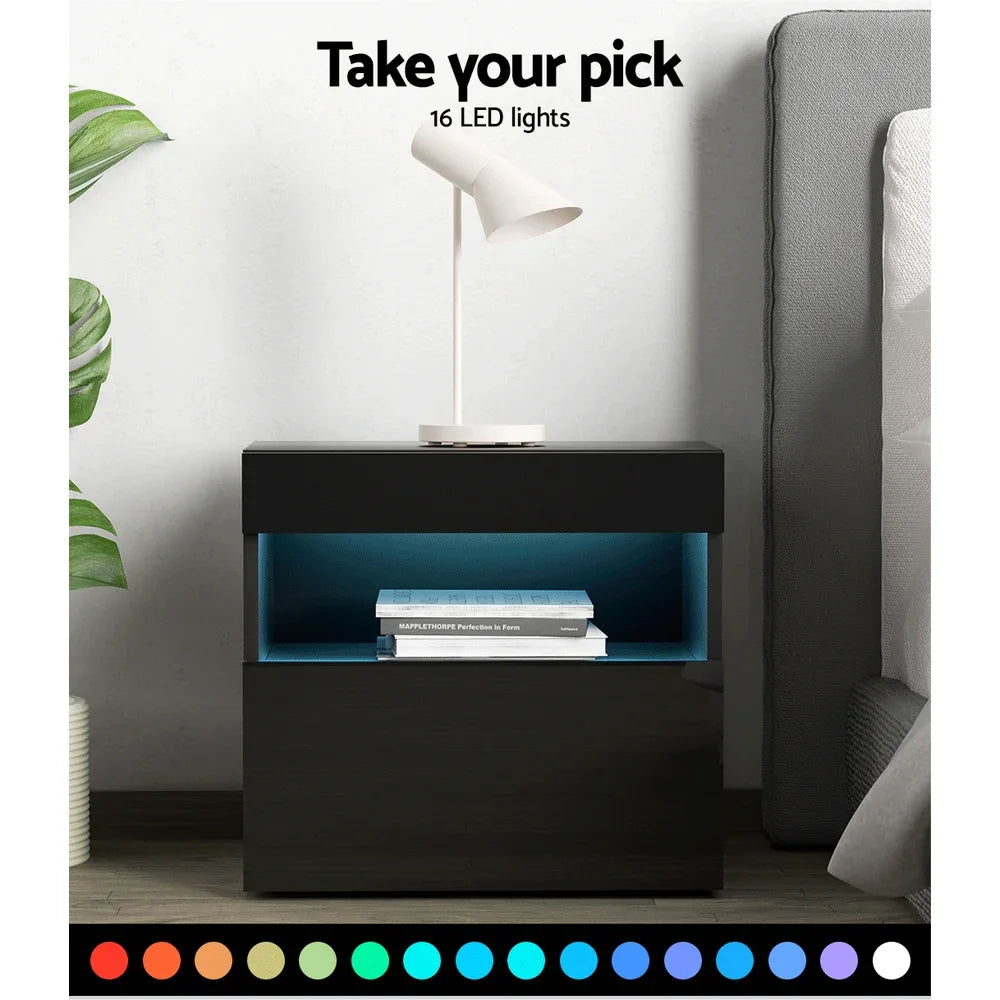 Artiss Bedside Table LED - HERES Black - Mekamart Australia