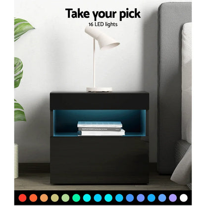 Artiss Bedside Table LED - HERES Black - Mekamart Australia