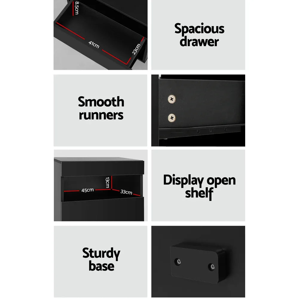Artiss Bedside Table LED - HERES Black - Mekamart Australia