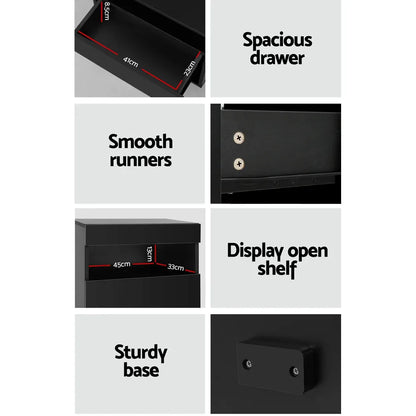 Artiss Bedside Table LED - HERES Black - Mekamart Australia