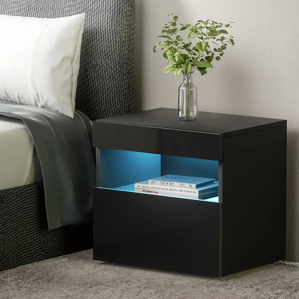 Artiss Bedside Table LED - HERES Black - Mekamart Australia