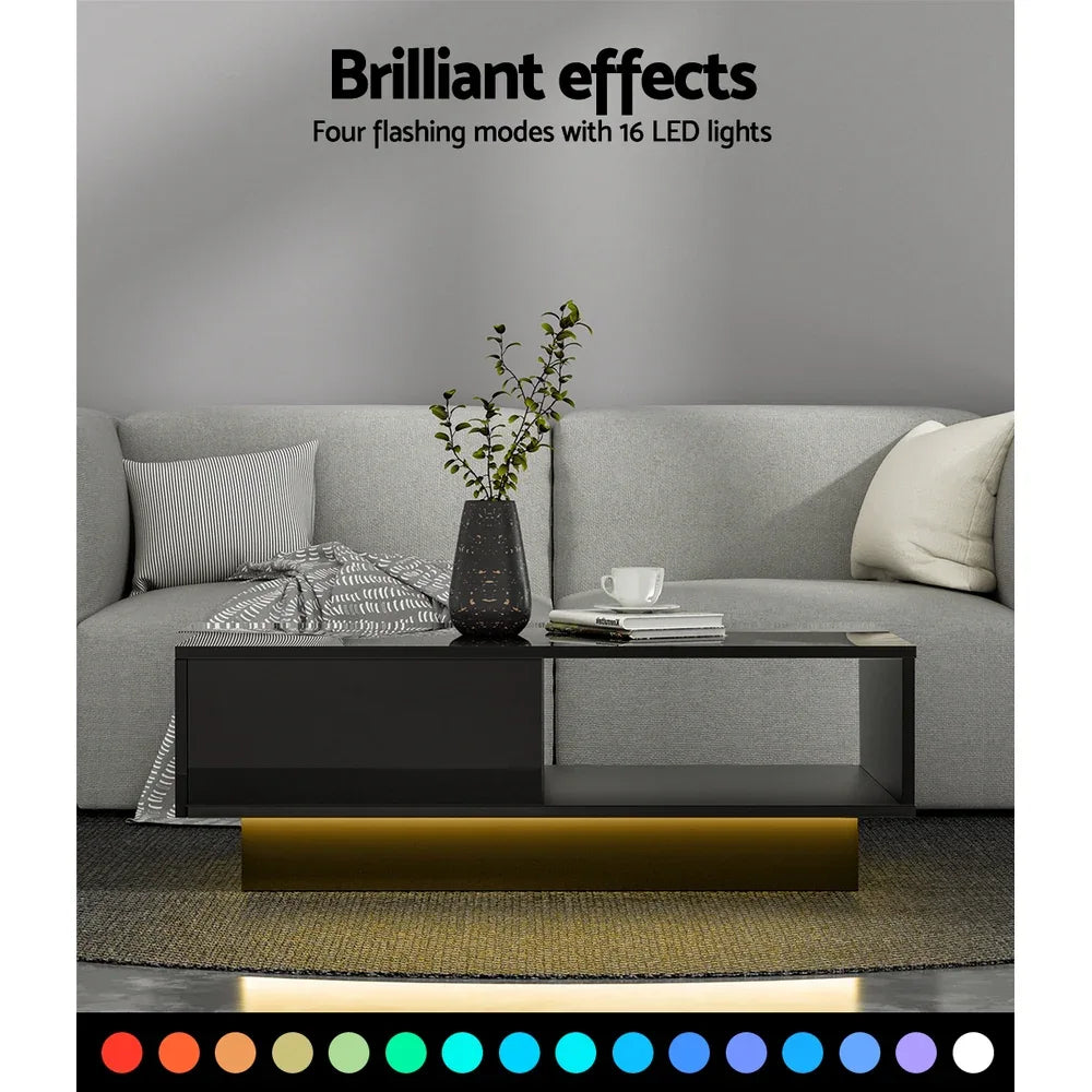 Artiss Coffee Table Led Lights Black - Mekamart Australia