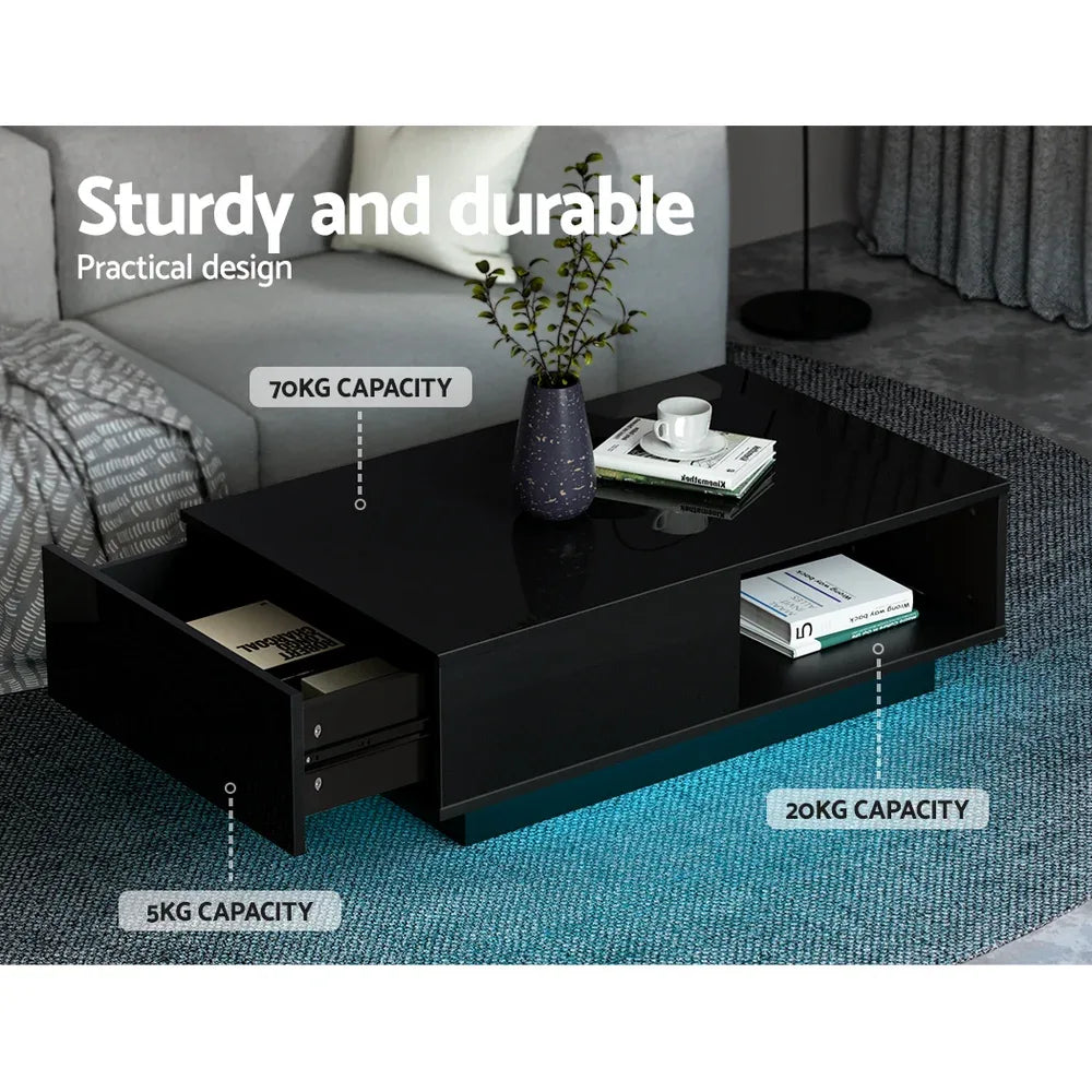 Artiss Coffee Table Led Lights Black - Mekamart Australia