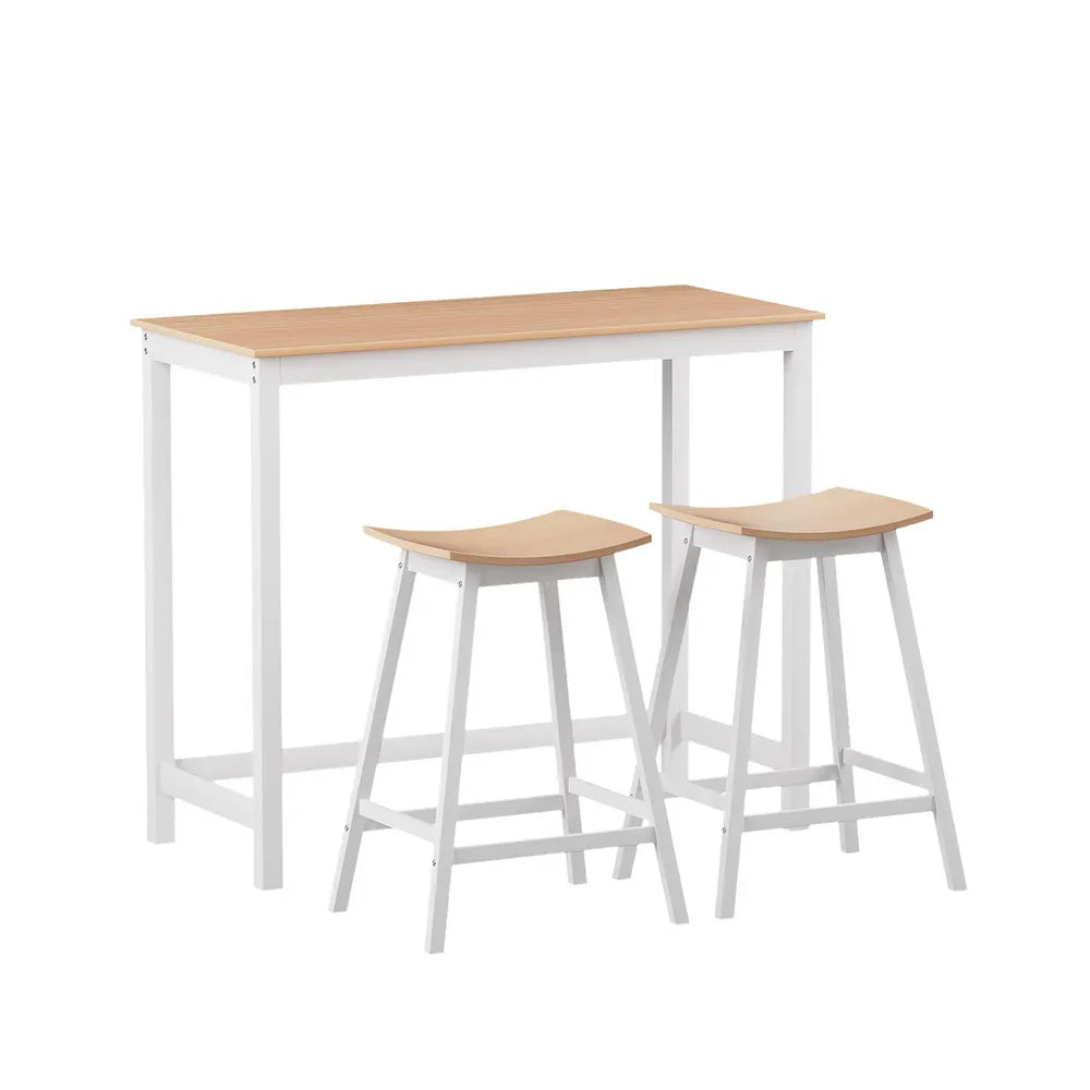 Artiss Bar Table and Stools Set Dining Desk Solid Wood Kitchen Chairs Cafe Pub - Mekamart Australia