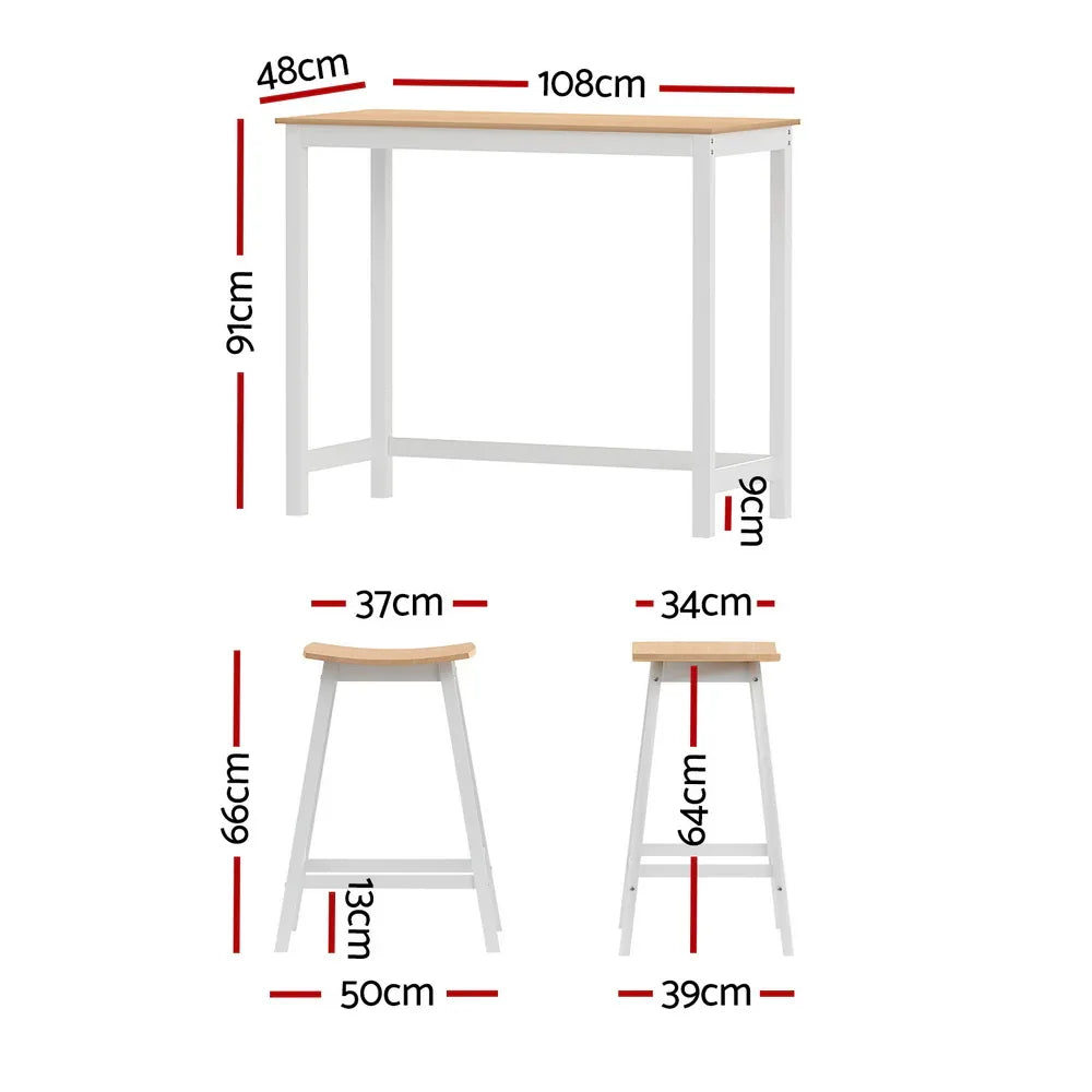 Artiss Bar Table and Stools Set Dining Desk Solid Wood Kitchen Chairs Cafe Pub - Mekamart Australia