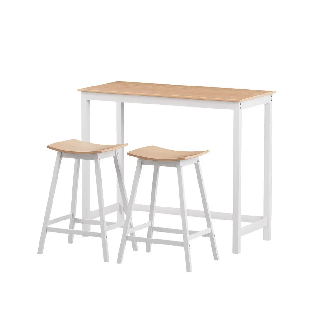 Artiss Bar Table and Stools Set Dining Desk Solid Wood Kitchen Chairs Cafe Pub - Mekamart Australia