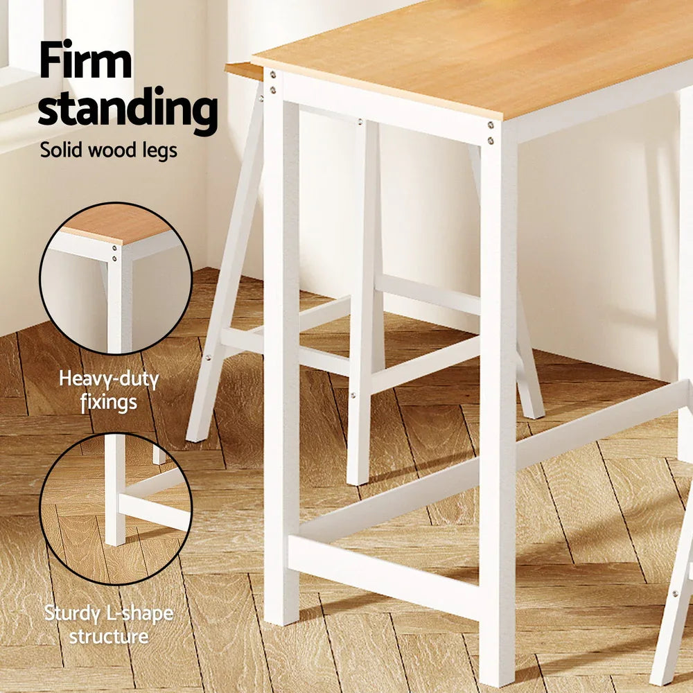 Artiss Bar Table and Stools Set Dining Desk Solid Wood Kitchen Chairs Cafe Pub - Mekamart Australia