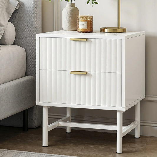 Artiss Bedside Table 2 Drawers - White - Mekamart Australia