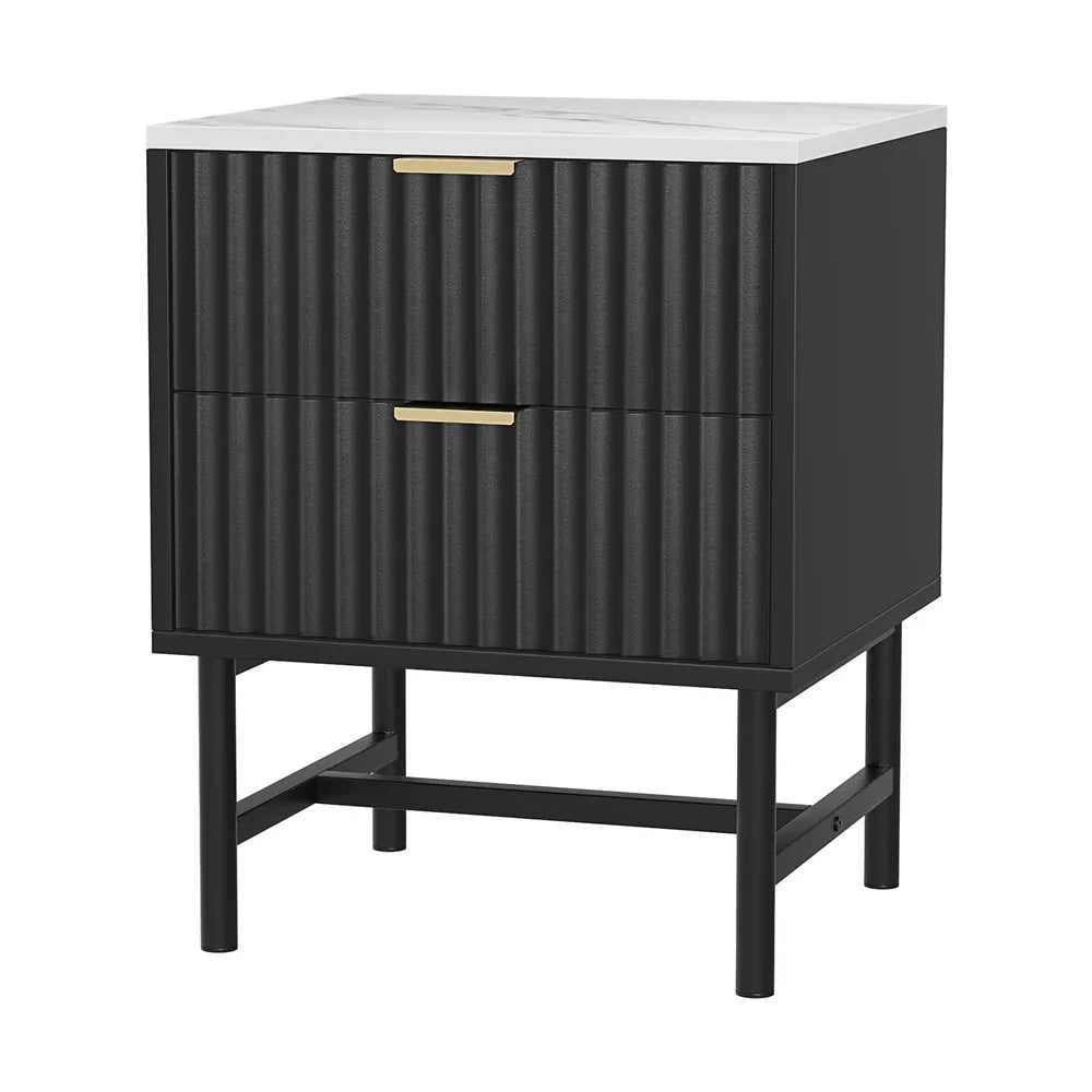 Artiss Bedside Table 2 Drawers - Black - Mekamart Australia