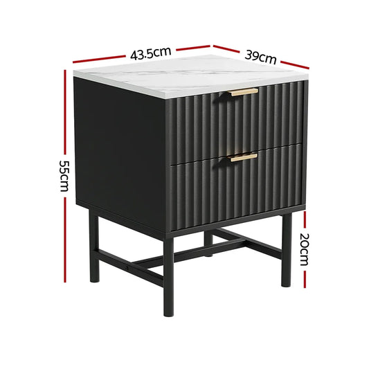 Artiss Bedside Table 2 Drawers - Black - Mekamart Australia