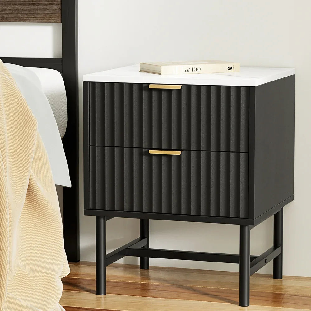 Artiss Bedside Table 2 Drawers - Black - Mekamart Australia