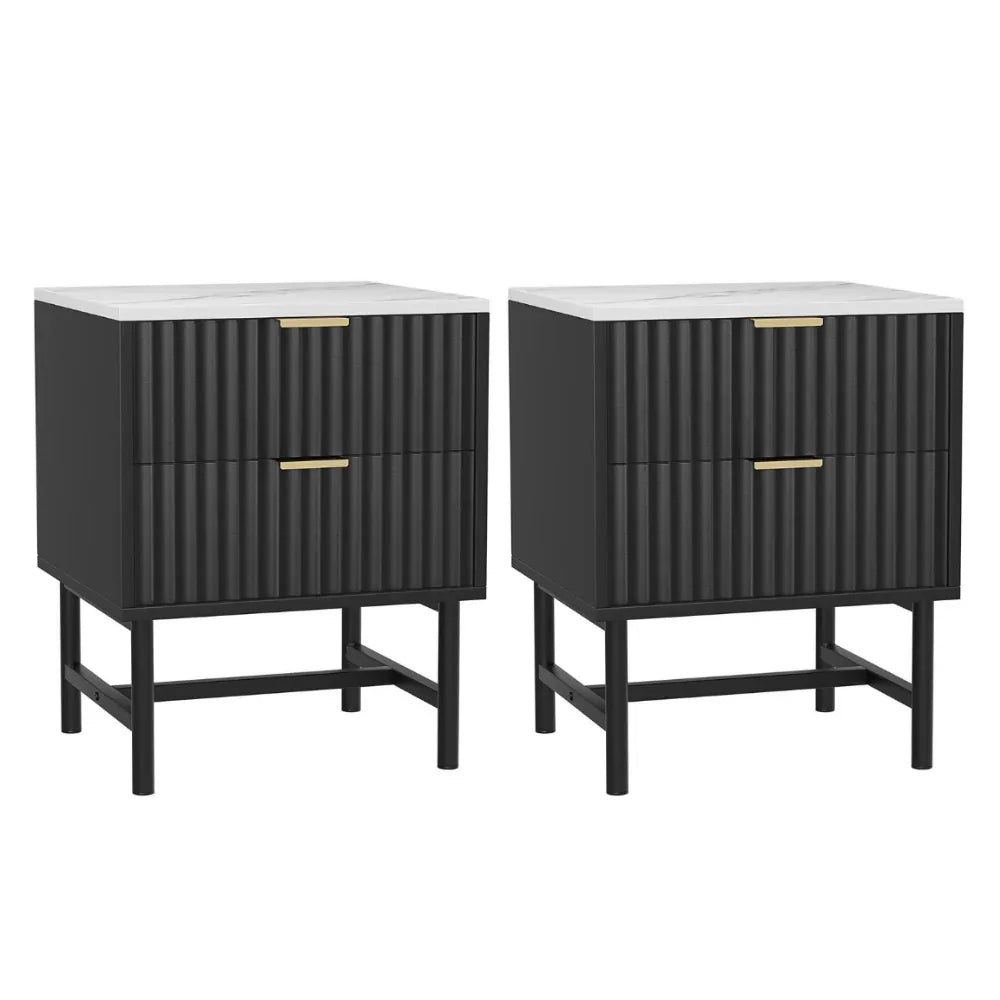 Artiss 2x Bedside Table 2 Drawers - Black - Mekamart Australia