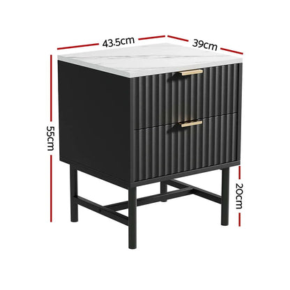 Artiss 2x Bedside Table 2 Drawers - Black - Mekamart Australia