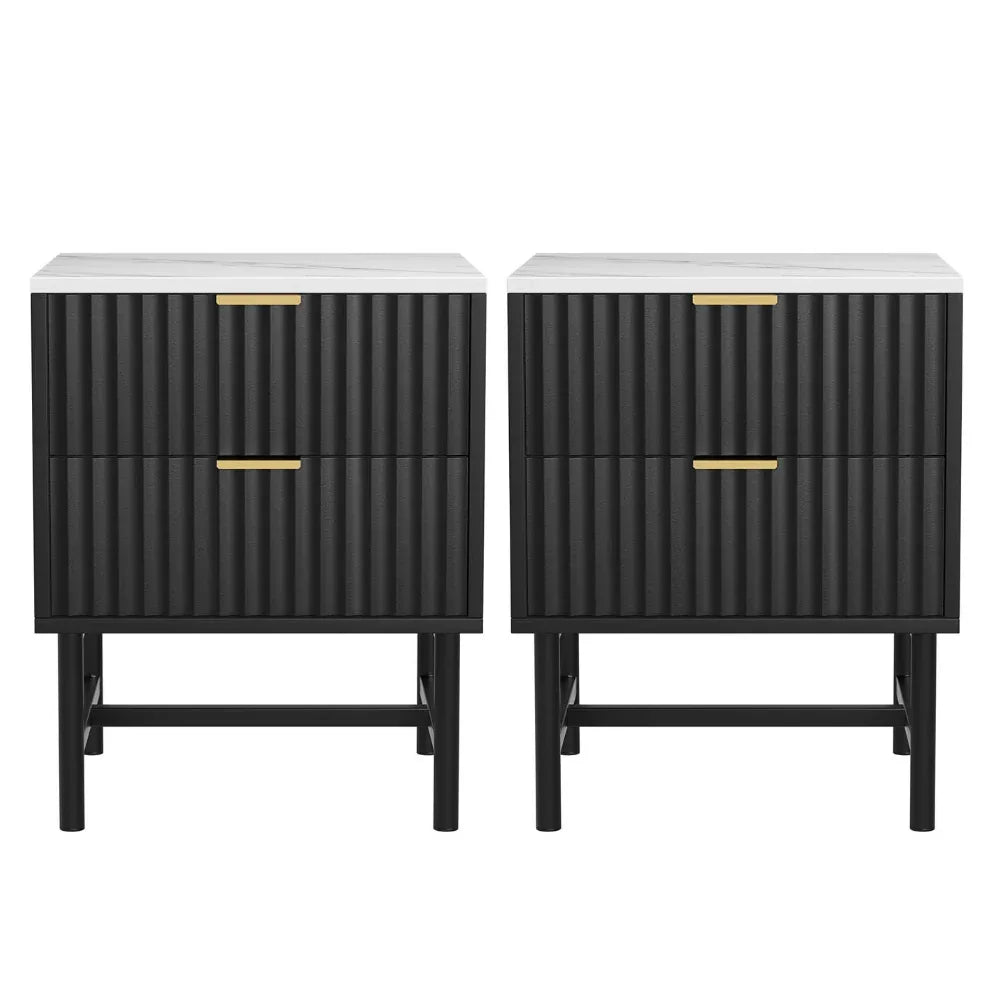 Artiss 2x Bedside Table 2 Drawers - Black - Mekamart Australia