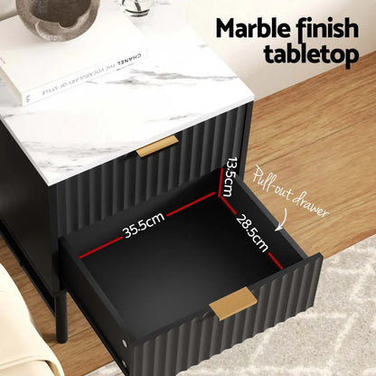 Artiss 2x Bedside Table 2 Drawers - Black - Mekamart Australia