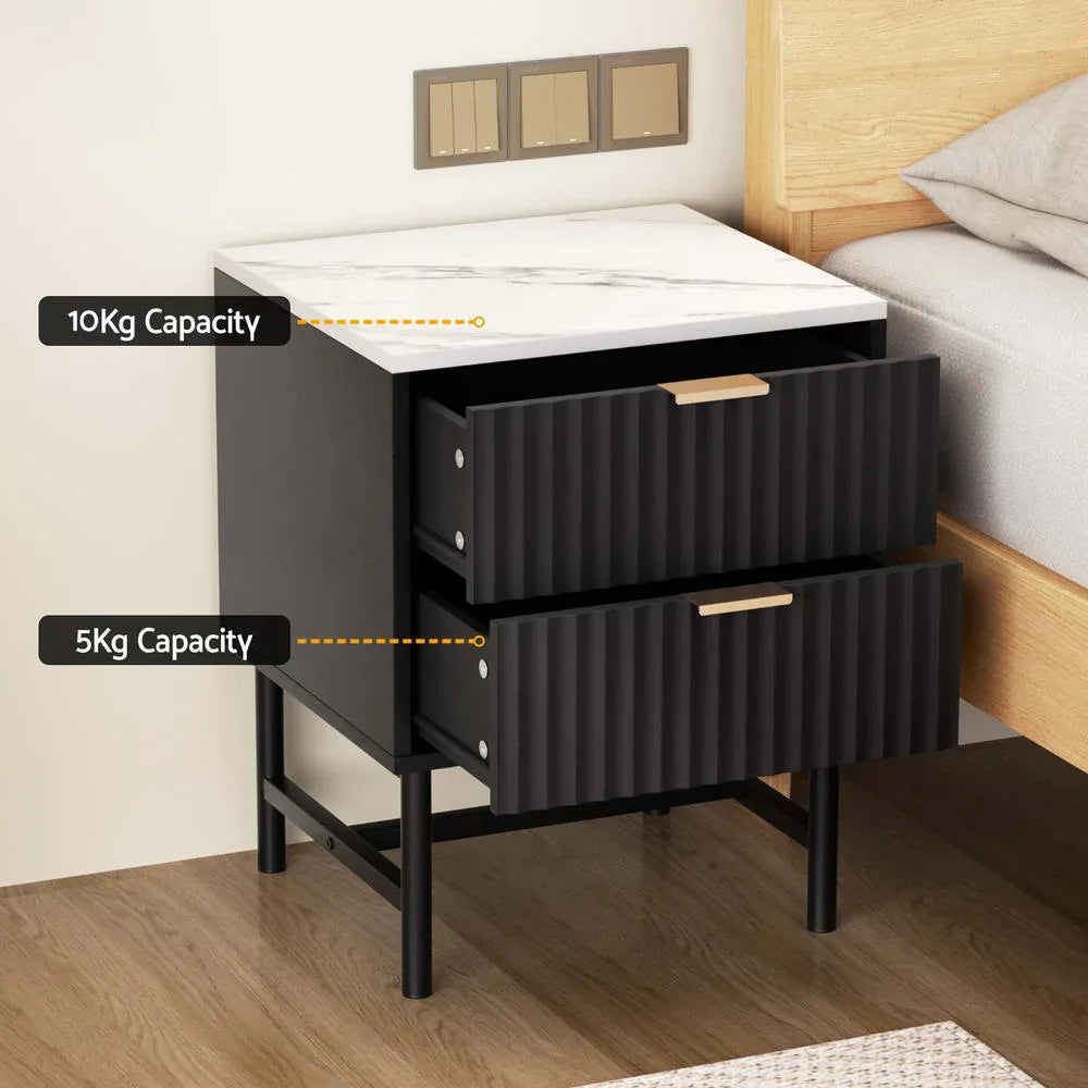 Artiss 2x Bedside Table 2 Drawers - Black - Mekamart Australia